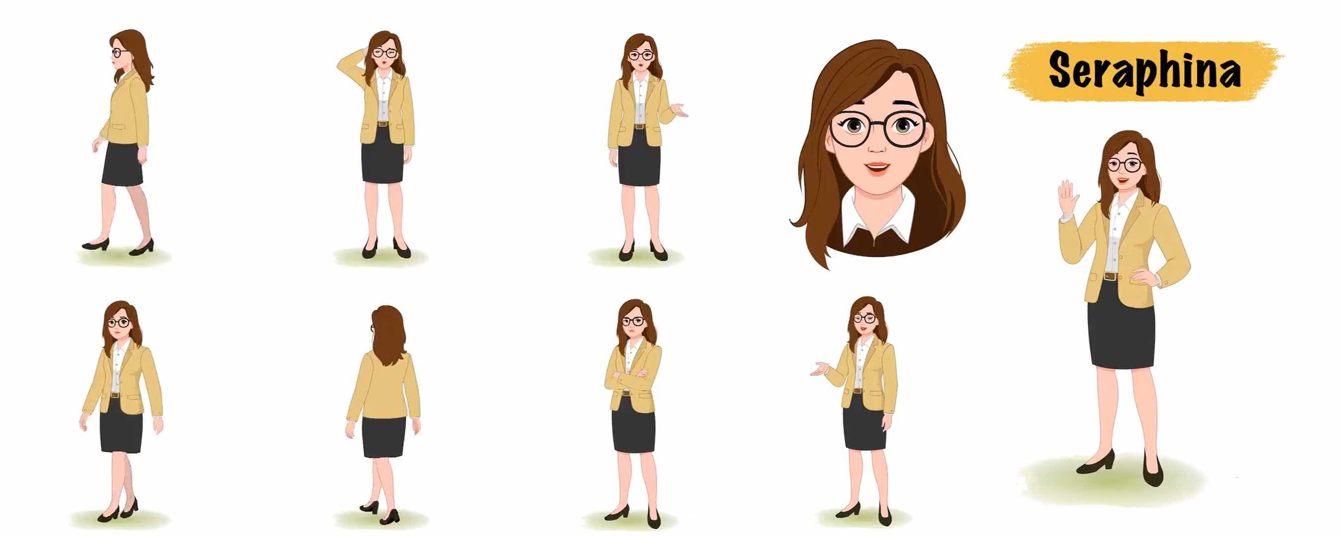 Female business character vector animated model sheet