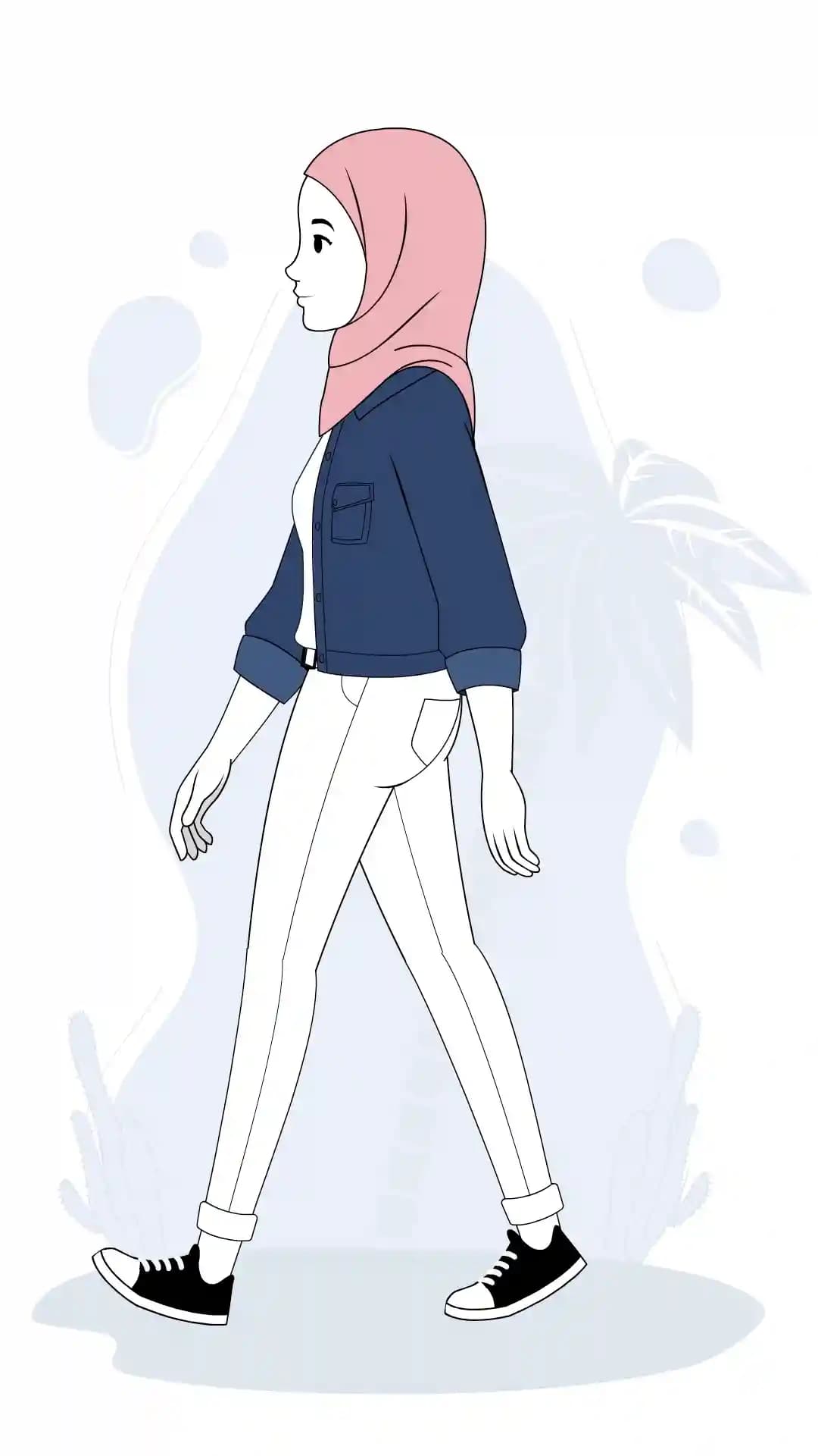 Cute muslim lady side walk animated vector cartoon character AKA Farah