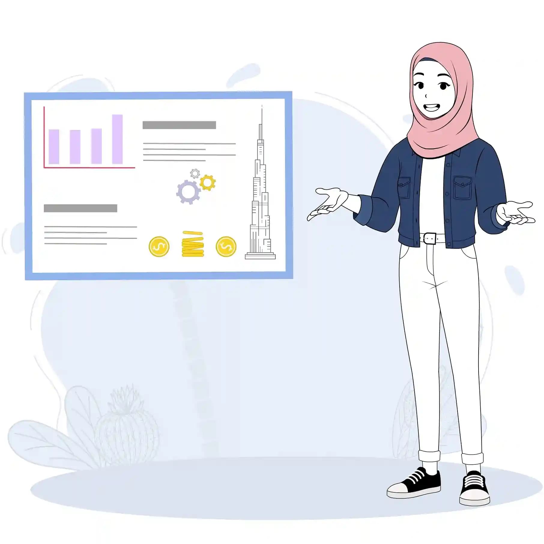 Cute muslim lady one third talking animated vector cartoon character AKA Farah