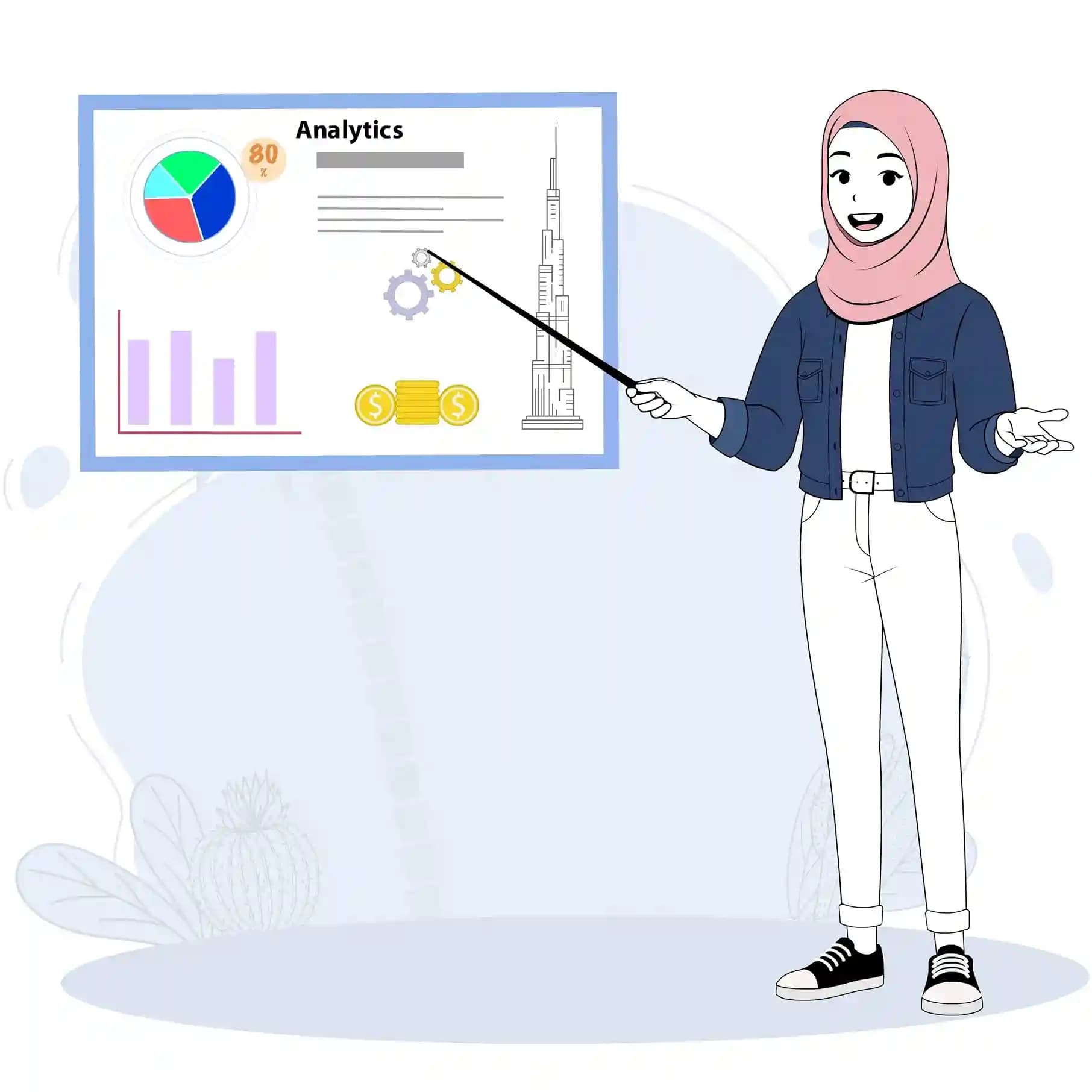 Cute muslim lady presentation animated vector cartoon character AKA Farah