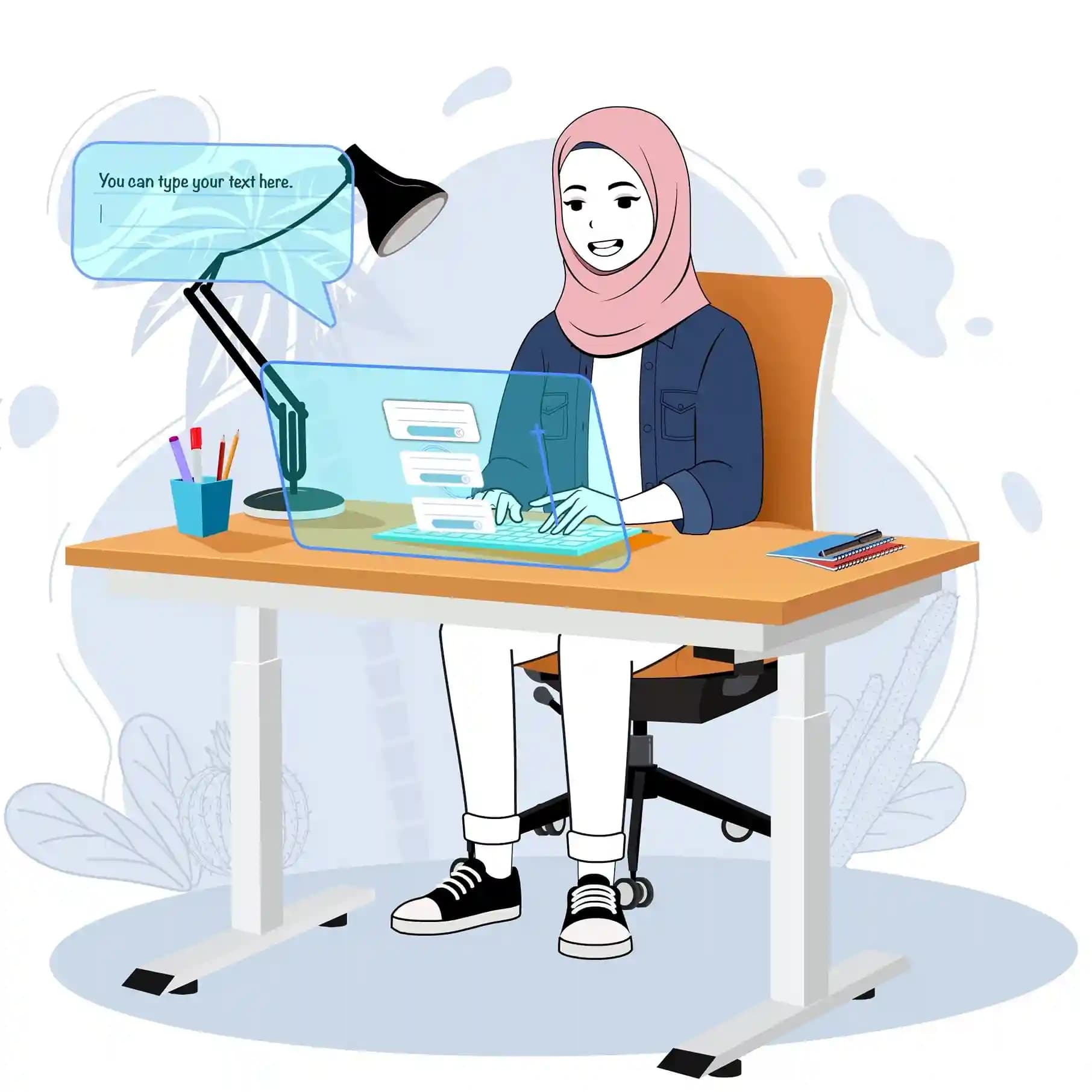 Cute muslim lady working animated vector cartoon character AKA Farah
