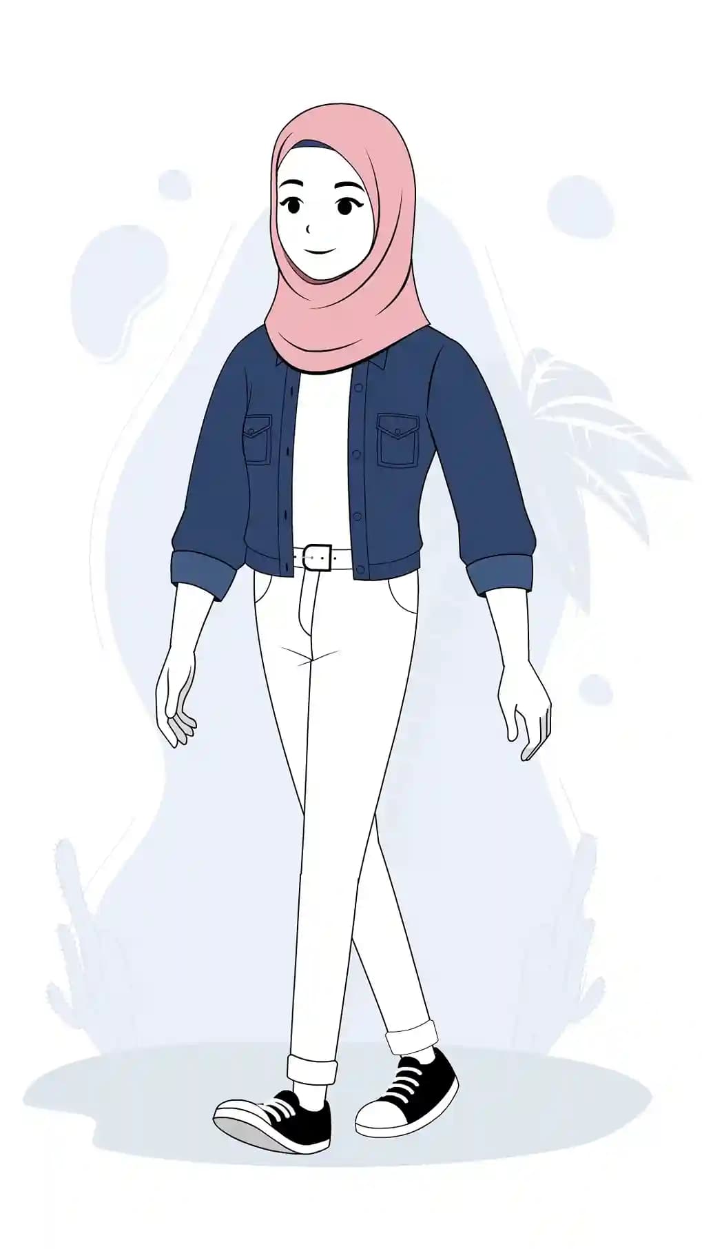 Cute muslim lady walk one third animated vector cartoon character AKA Farah