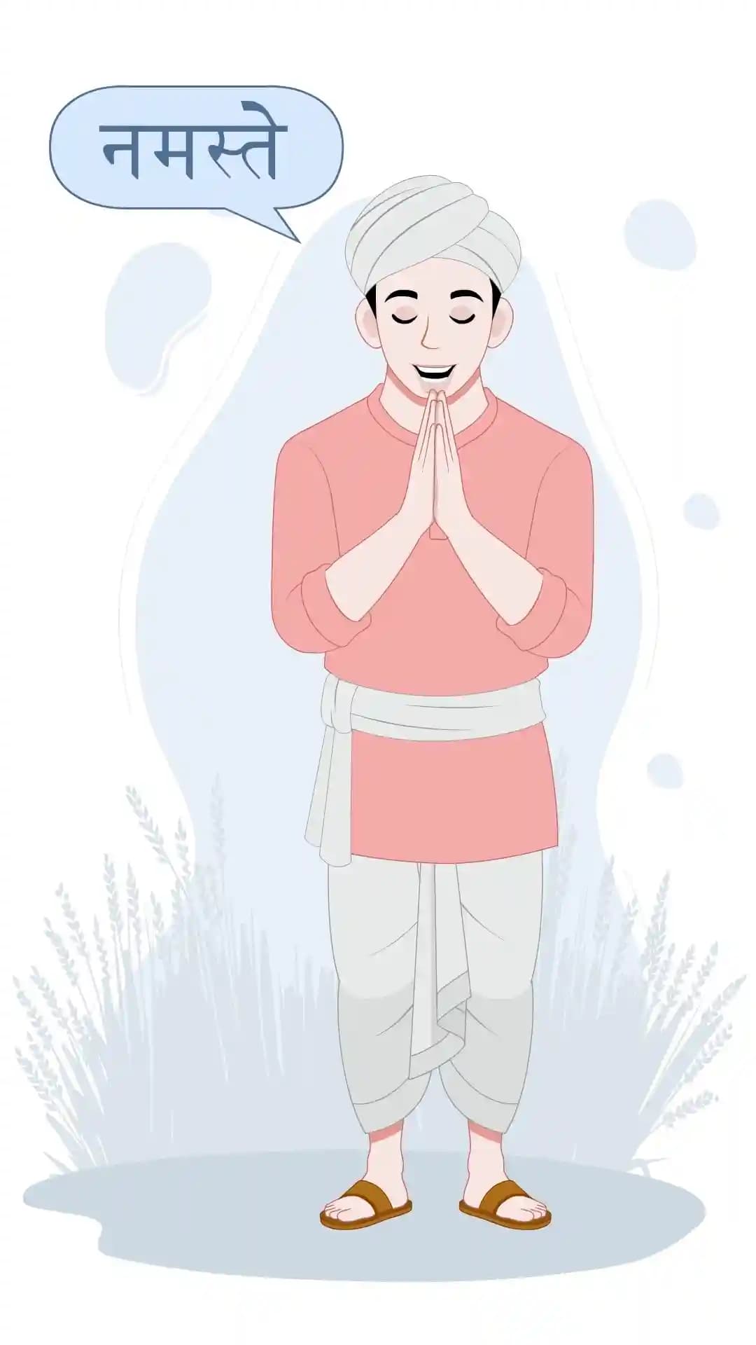 Indian young farmer greeting namaste animated vector cartoon character AKA Manohar