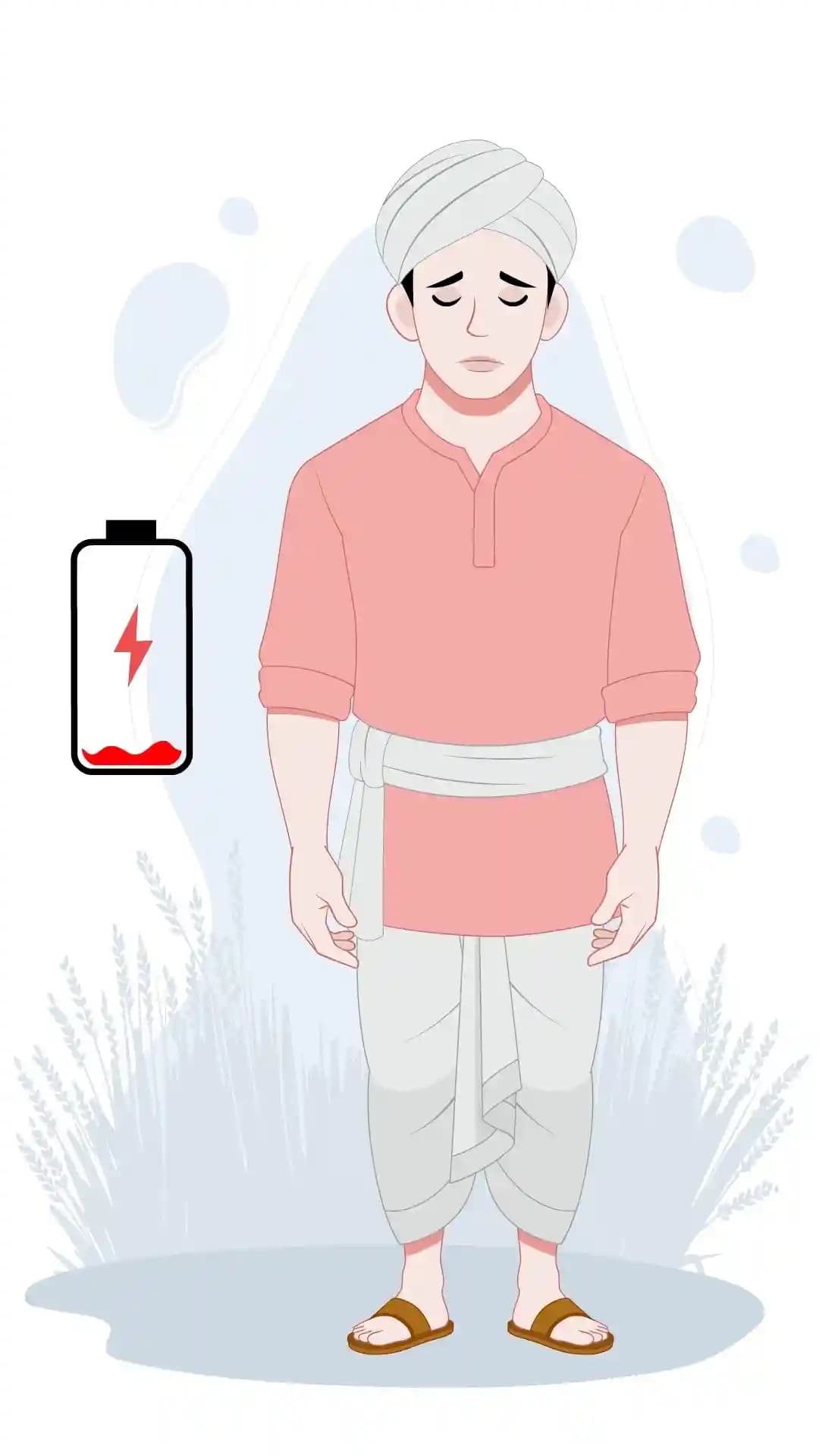 Indian young farmer sad animated vector cartoon character AKA Manohar