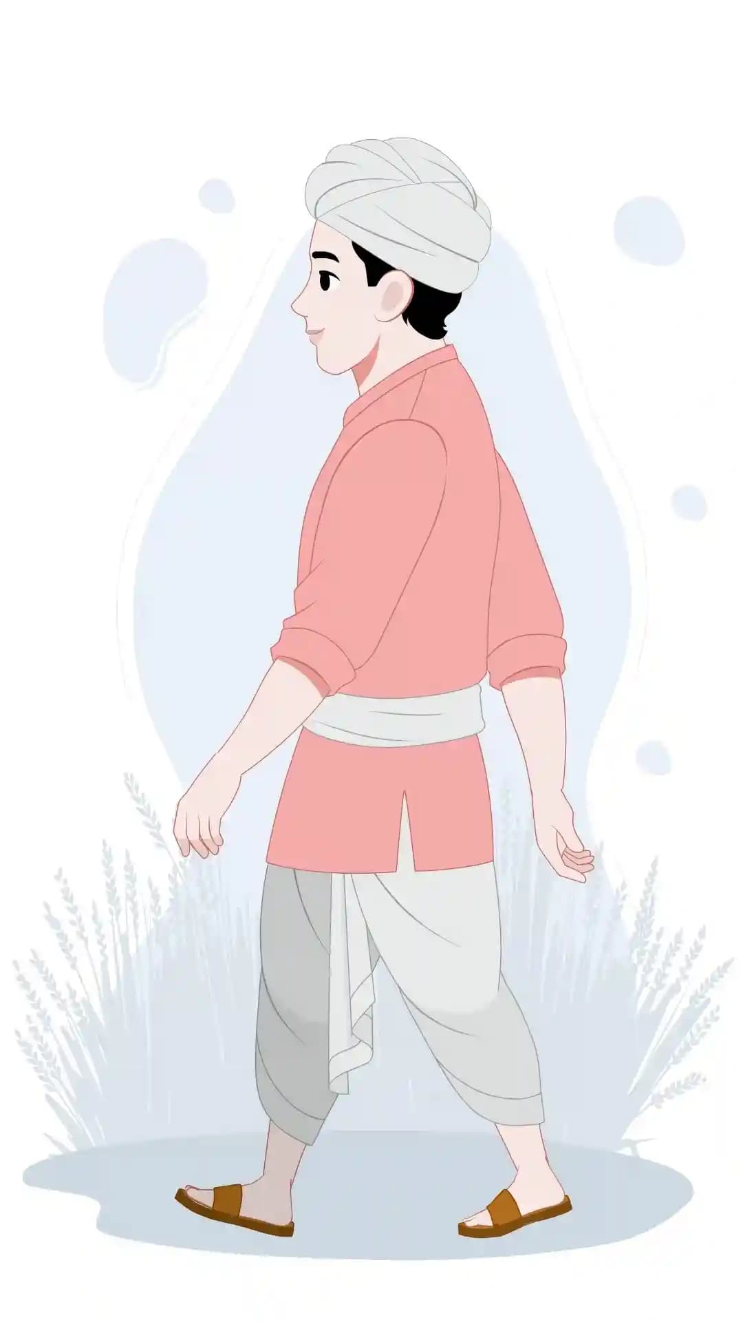 Indian young farmer side walking animated vector cartoon character AKA Manohar