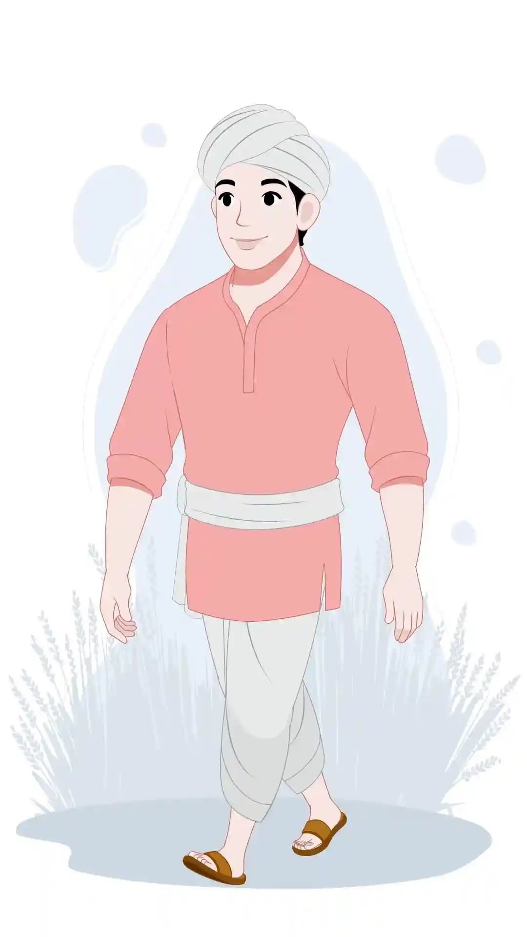 Indian young farmer one third walking animated vector cartoon character AKA Manohar