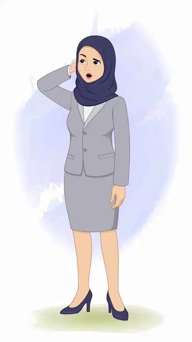 Hijab character office employee animated confused vector pose AKA Zareen