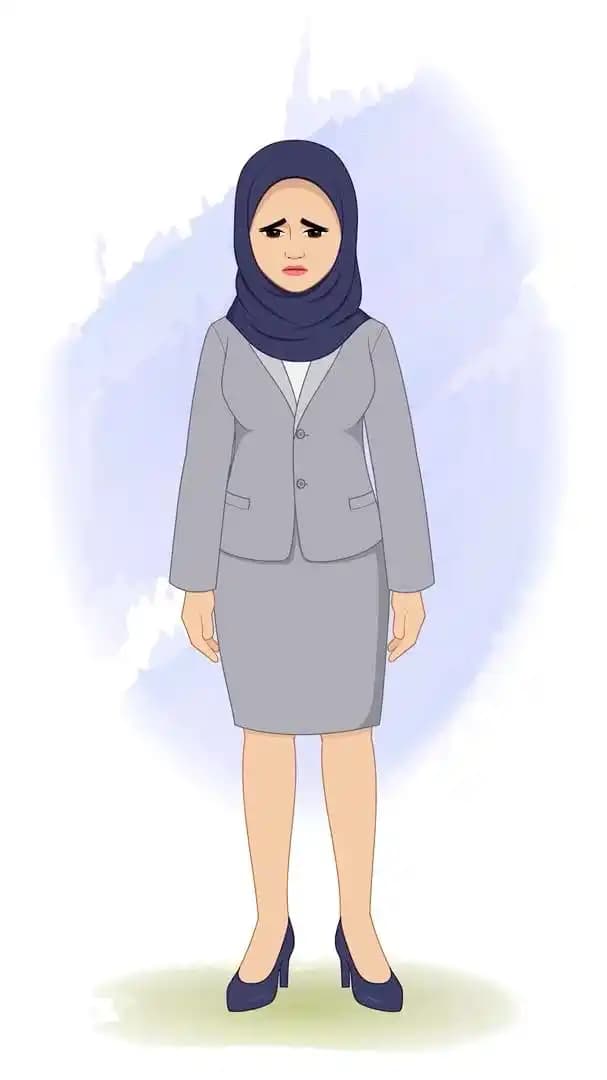 Hijab character office employee animated sad vector pose AKA Zareen