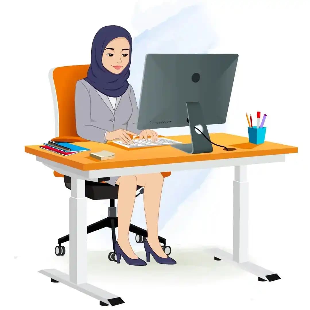 Hijab character office employee animated vector working pose AKA Zareen