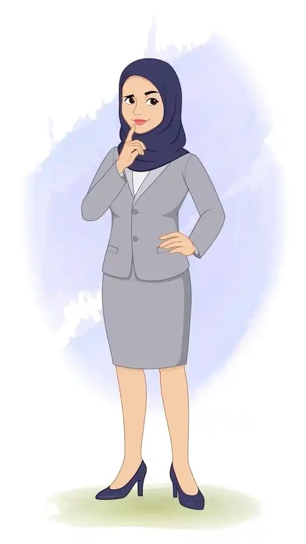 Hijab character office employee animated vector thinking pose AKA Zareen