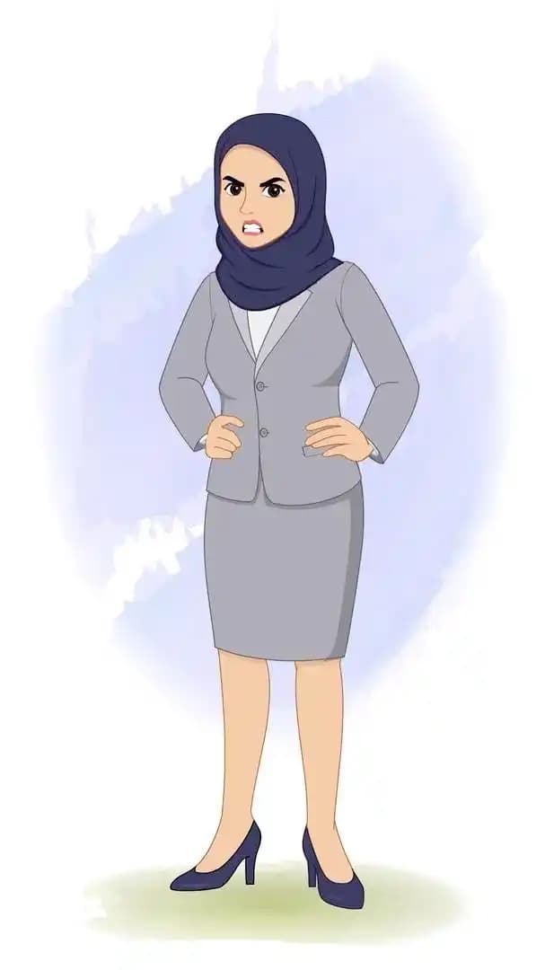 Hijab character office employee animated angry vector pose AKA Zareen