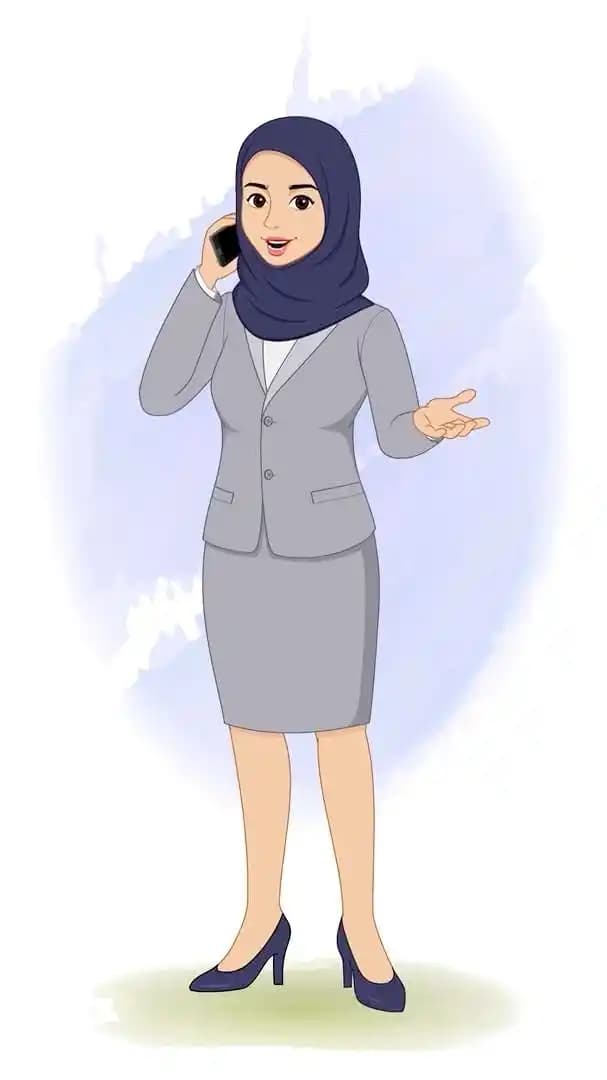 Hijab character office employee animated vector talking on phone AKA Zareen