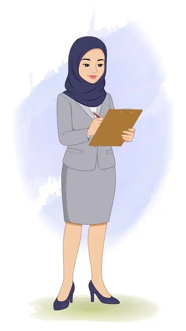 Hijab character office employee animated vector checking list AKA Zareen