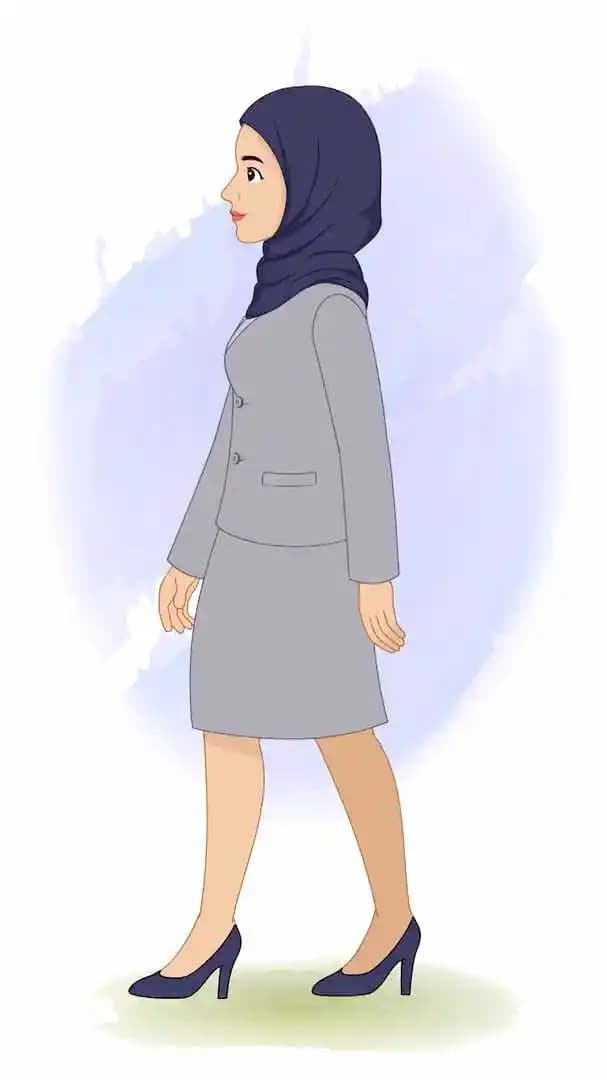 Hijab character office employee animated vector side walk cycle AKA Zareen