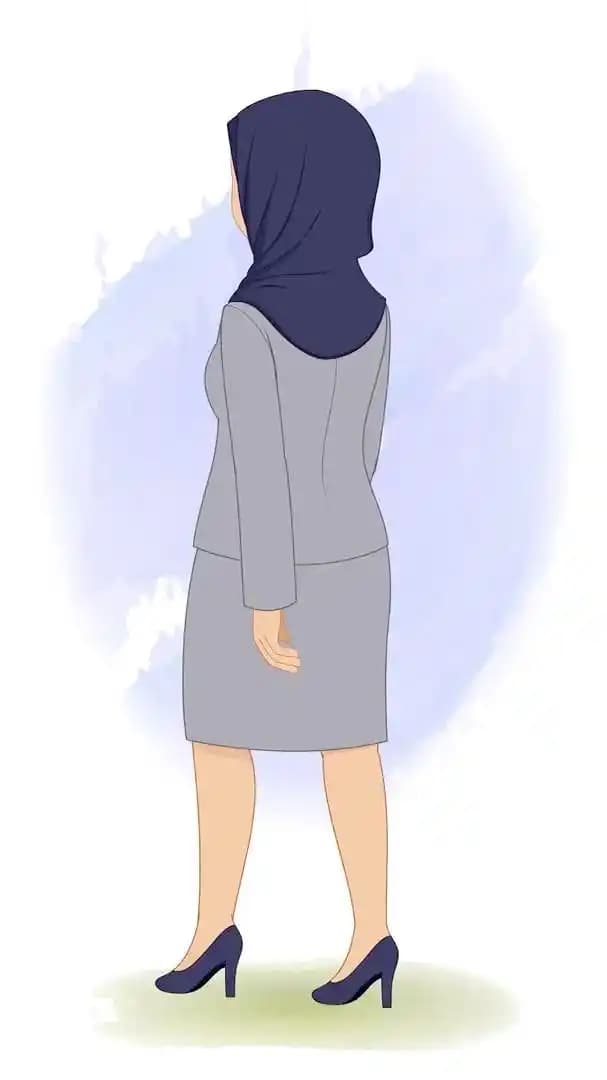 Hijab character office employee animated vector walking in back third view AKA Zareen