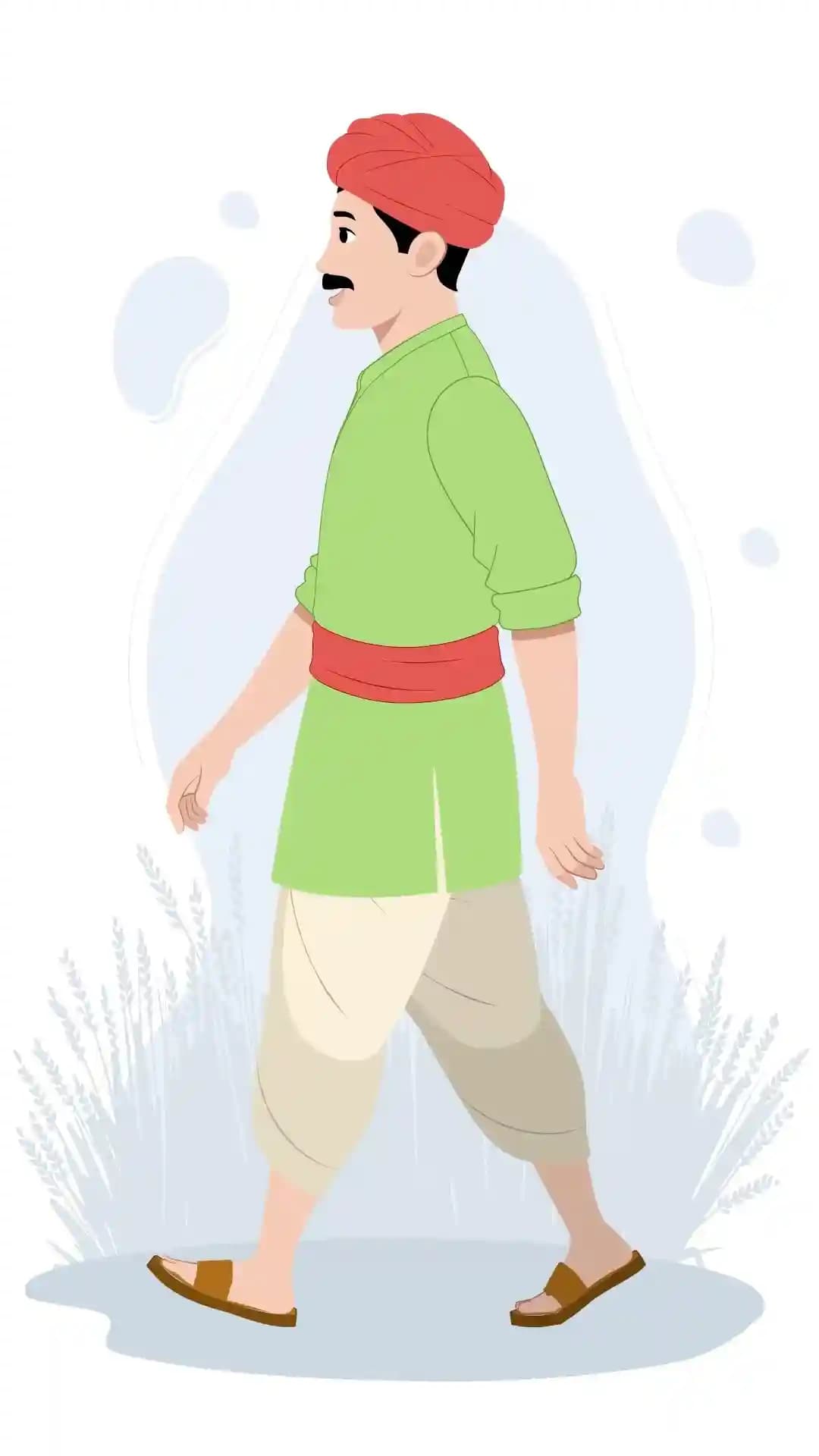 Indian farmer side walk animated vector cartoon character AKA Anil