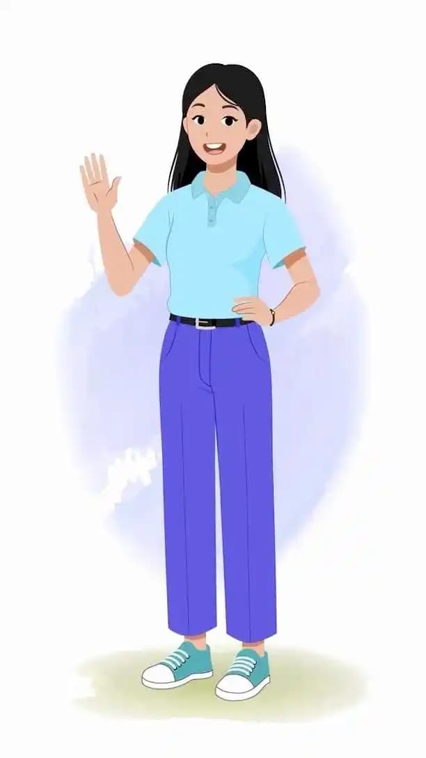 Female college girl vector character saying hi animated pose AKA Hana