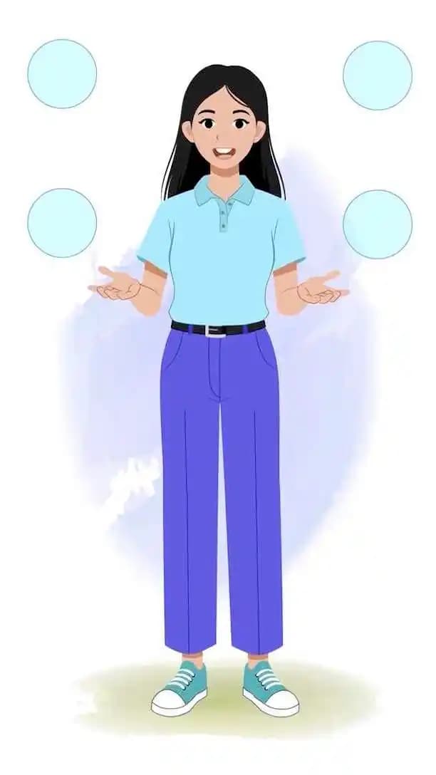 Female college girl vector character animated talking pose AKA Hana