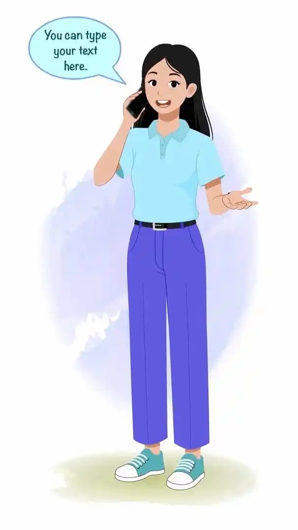 Female college girl vector character talking on mobile animated pose AKA Hana