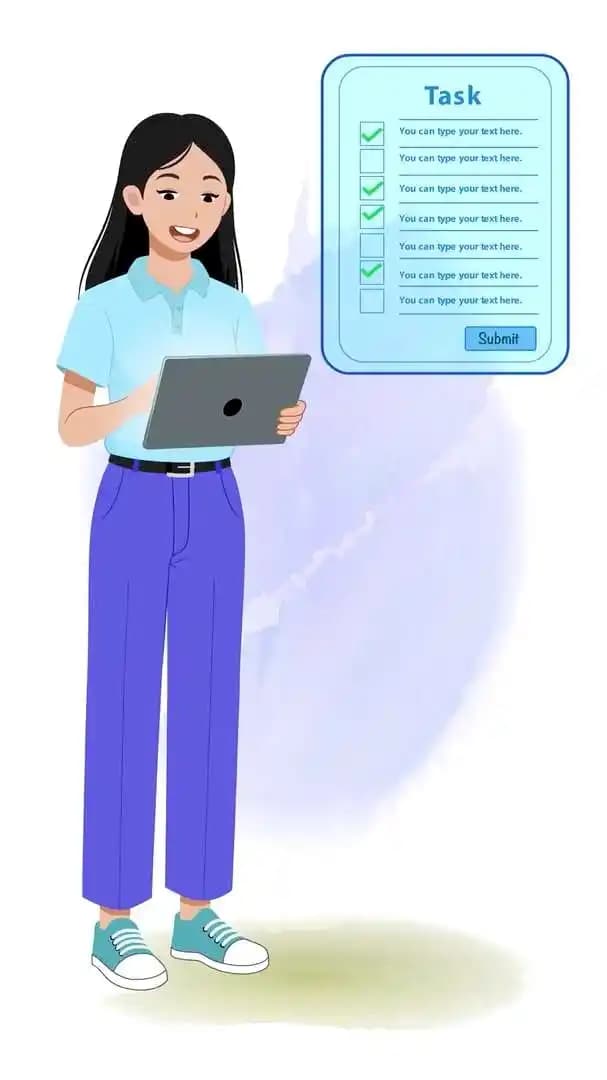 Female college girl vector character using tablet animated pose AKA Hana