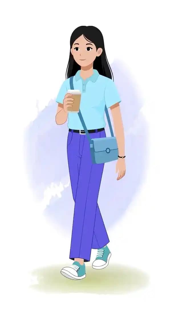 Female college girl vector character walking animated pose AKA Hana