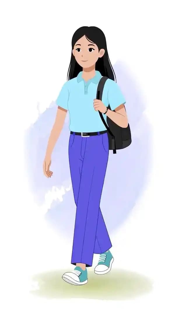 Female college girl vector character walking with bag animated pose AKA Hana