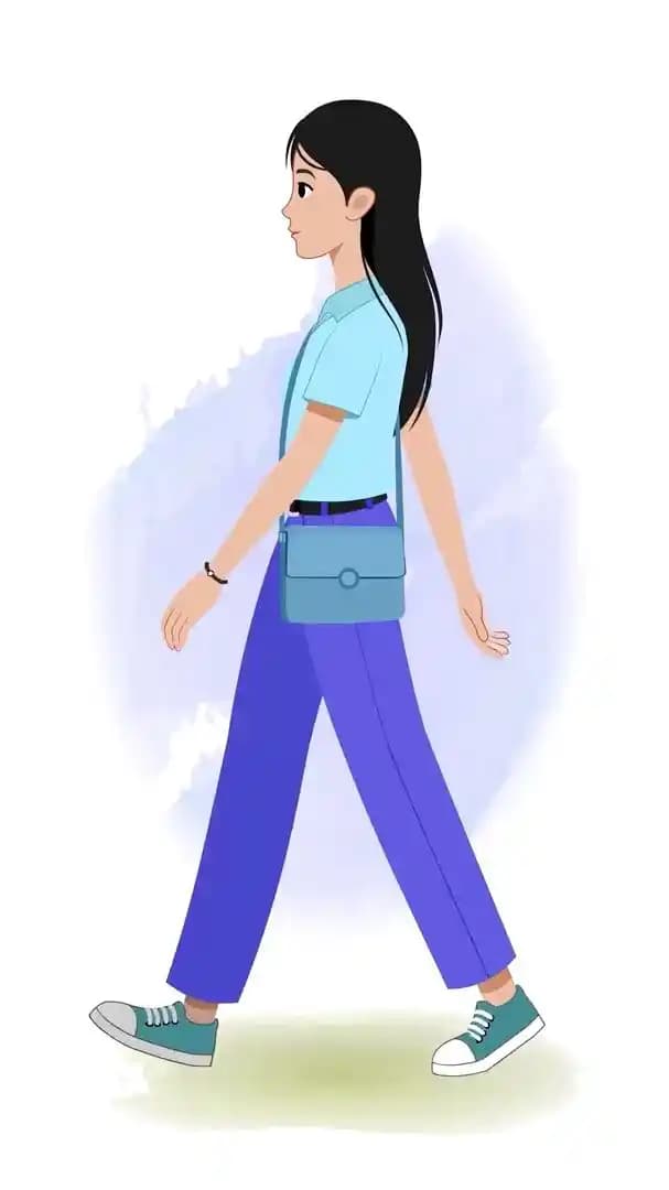 Female college girl vector character animated side walk cycle AKA Hana