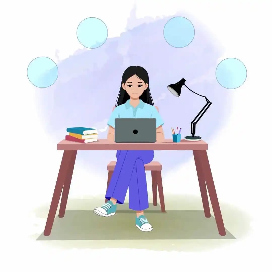 Female college girl vector character doing study on laptop animated vector AKA Hana