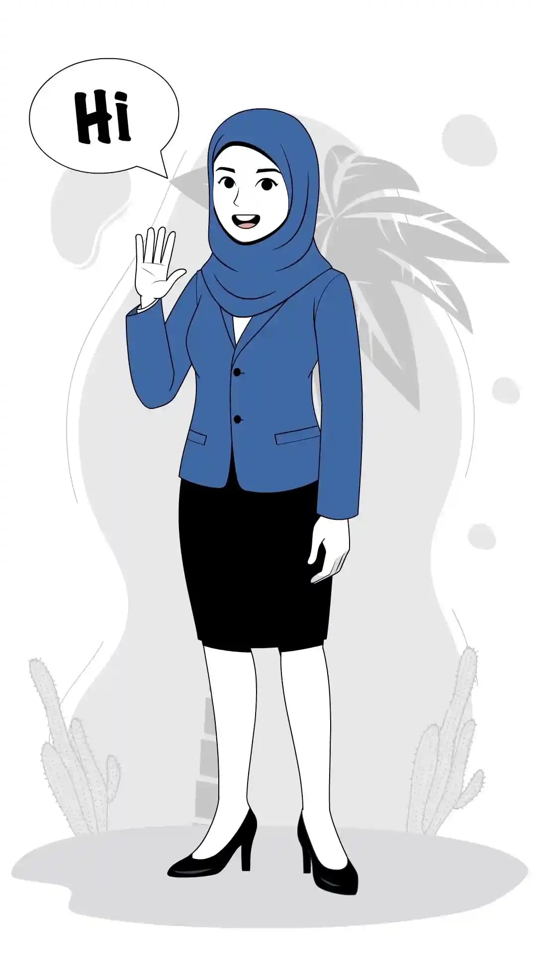 Cute muslim woman saying hello animated vector cartoon character AKA Aisha