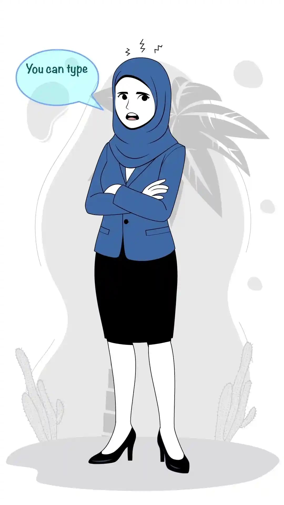 Cute muslim woman annoyed one third animated vector cartoon character AKA Aisha