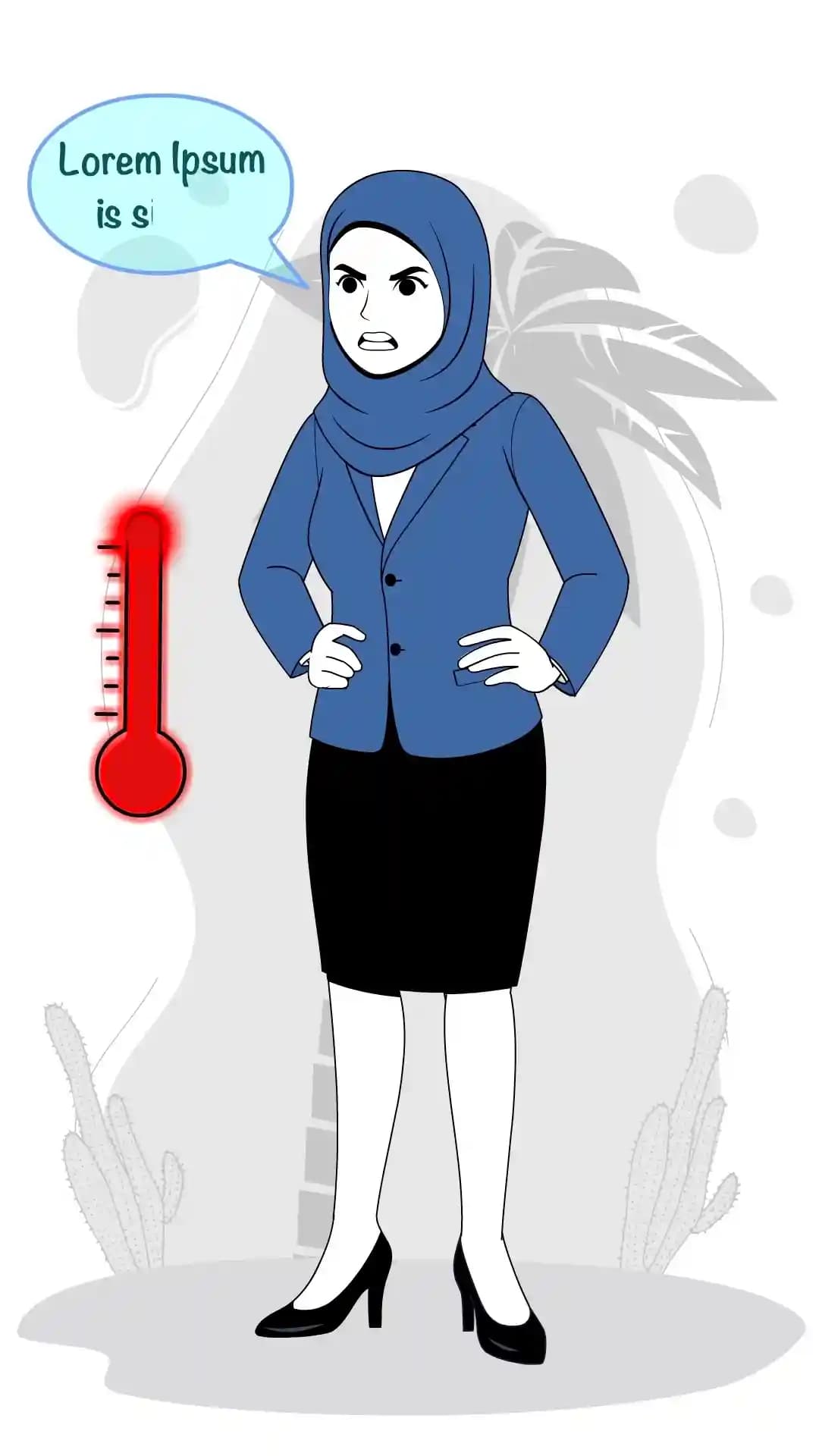 Cute muslim woman angry animated vector cartoon character AKA Aisha