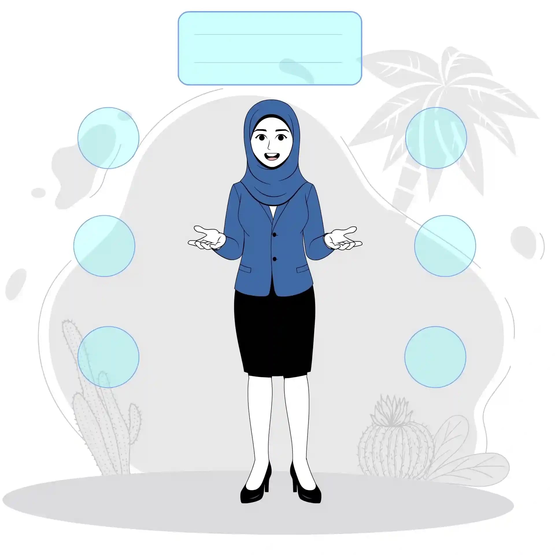 Cute muslim woman front talk animated vector cartoon character AKA Aisha