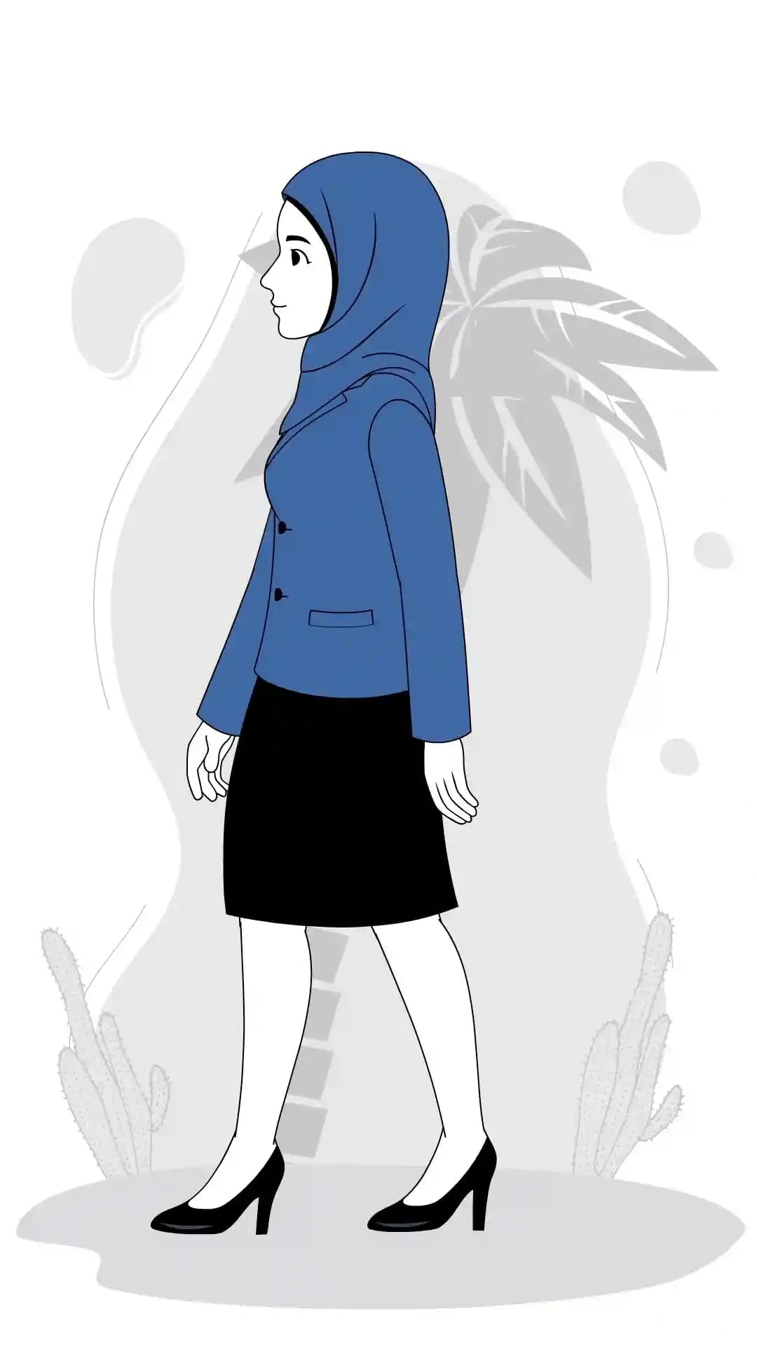 Cute muslim woman side walk animated vector cartoon character AKA Aisha