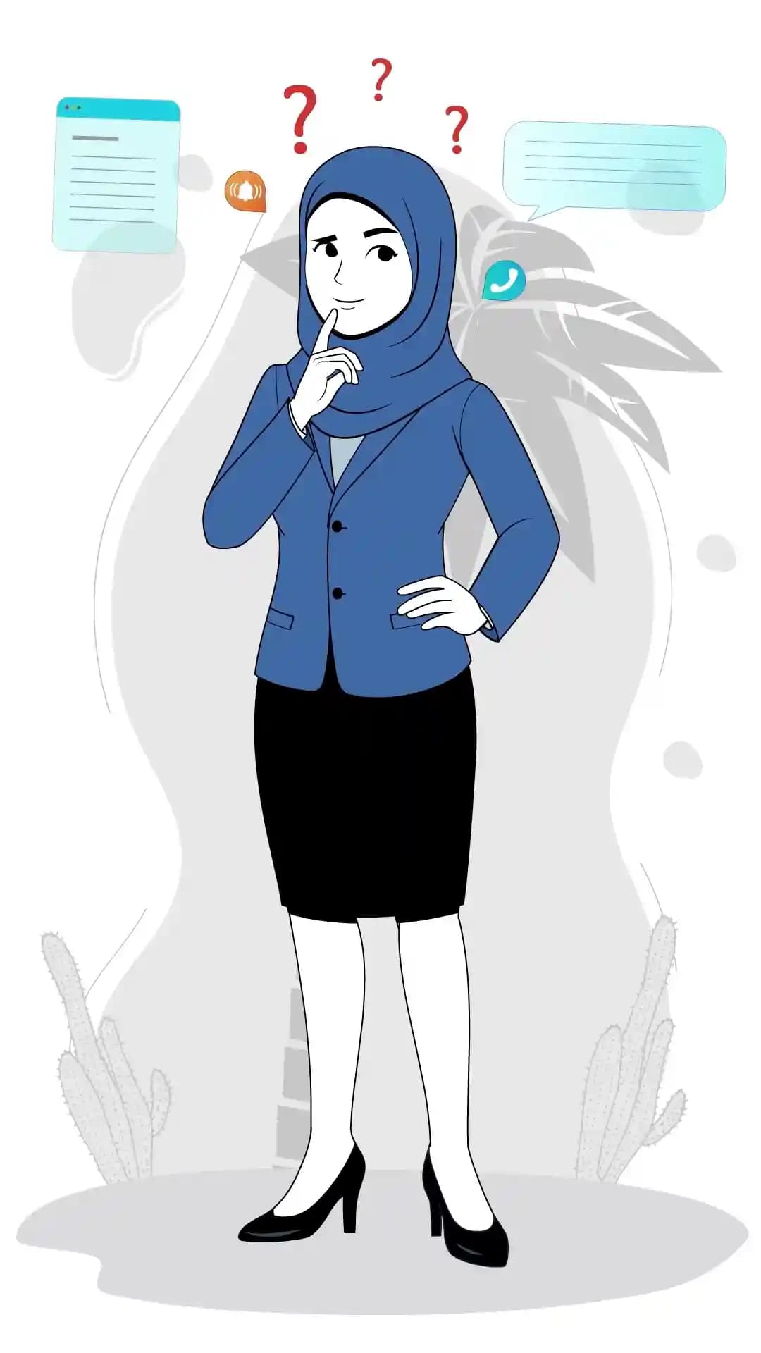 Cute muslim woman thinking animated vector cartoon character AKA Aisha