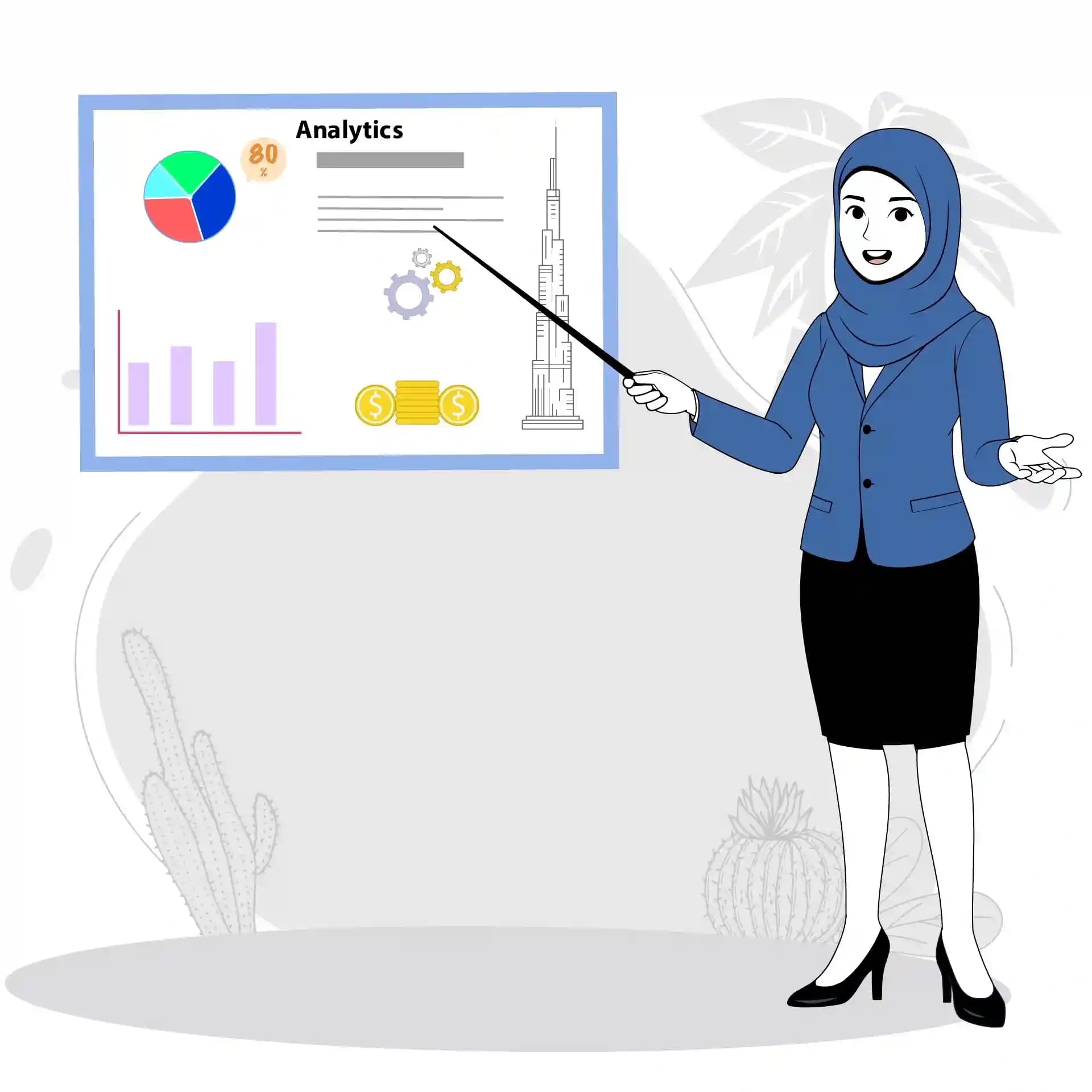 Cute muslim woman presentation animated vector cartoon character AKA Aisha