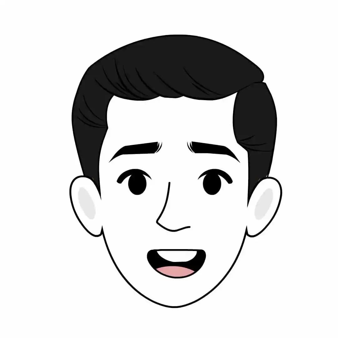 2d cartoon muscular man character vector doing animated face expression AKA Nick