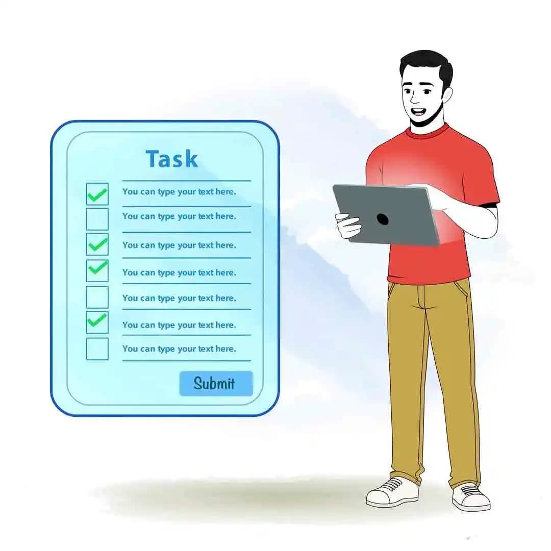 2d cartoon muscular man character vector using tablet animated pose AKA Nick