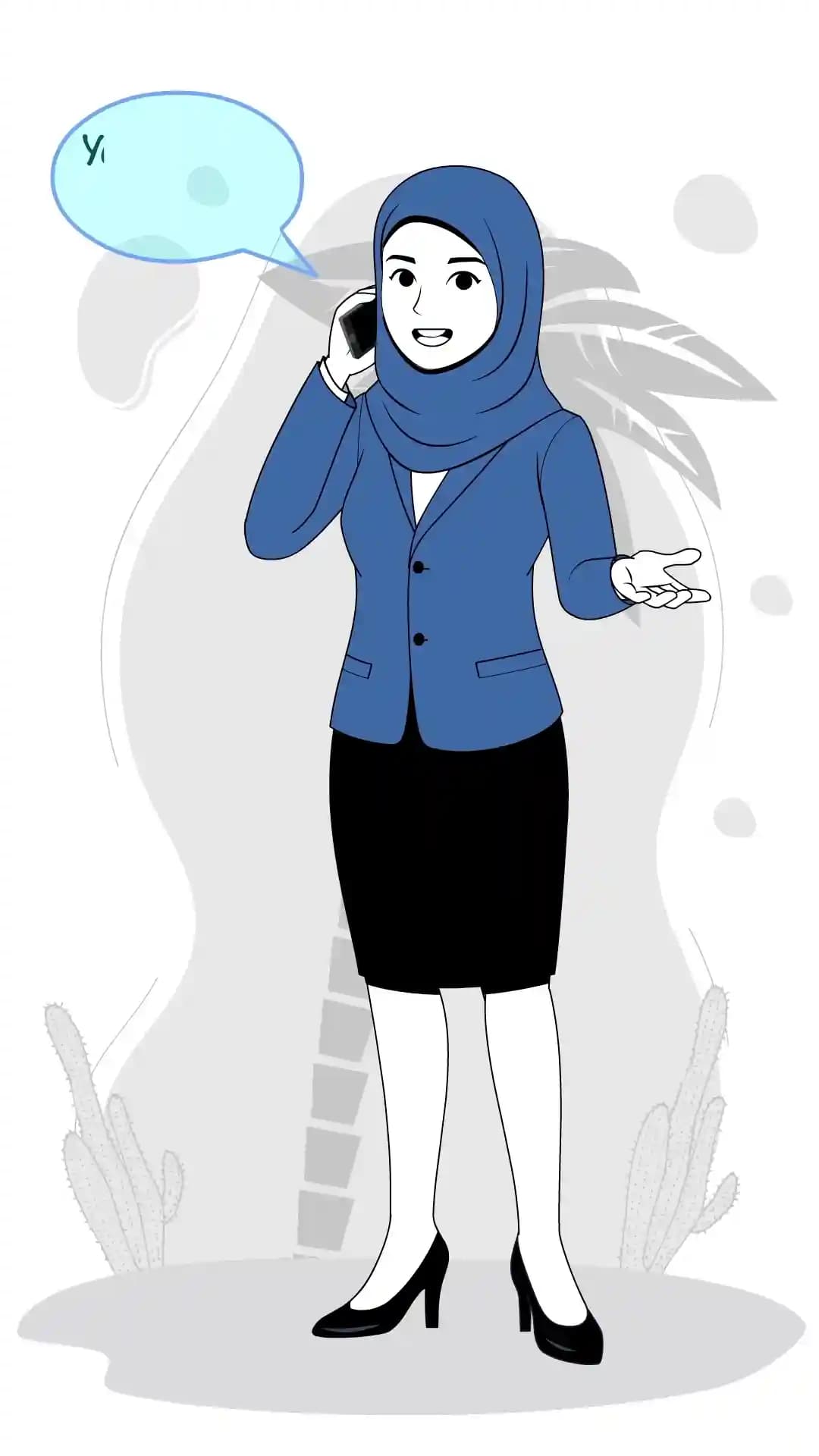 Cute muslim woman talking on phone animated vector cartoon character AKA Aisha