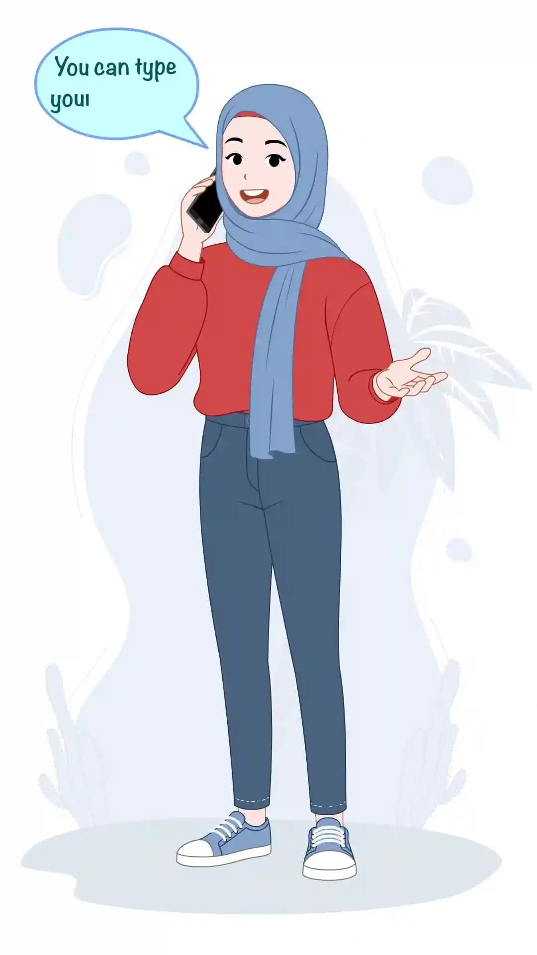 Casual muslim girl talking on phone animated vector cartoon character AKA Hafsa