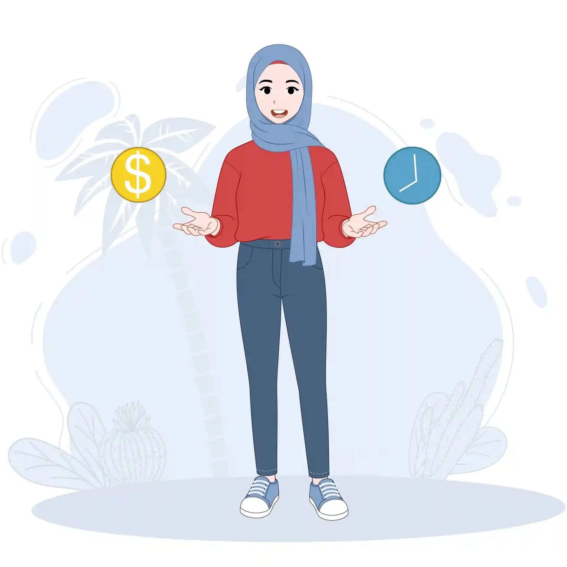 Casual muslim girl front talk animated vector cartoon character AKA Hafsa