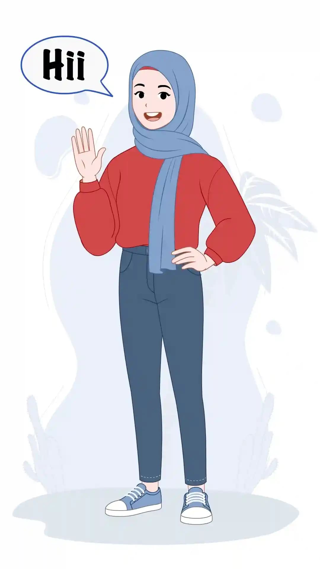 Casual muslim girl saying hello animated vector cartoon character AKA Hafsa