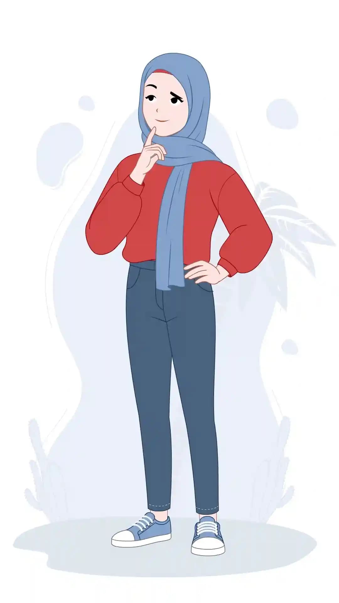 Casual muslim girl thinking animated vector cartoon character AKA Hafsa