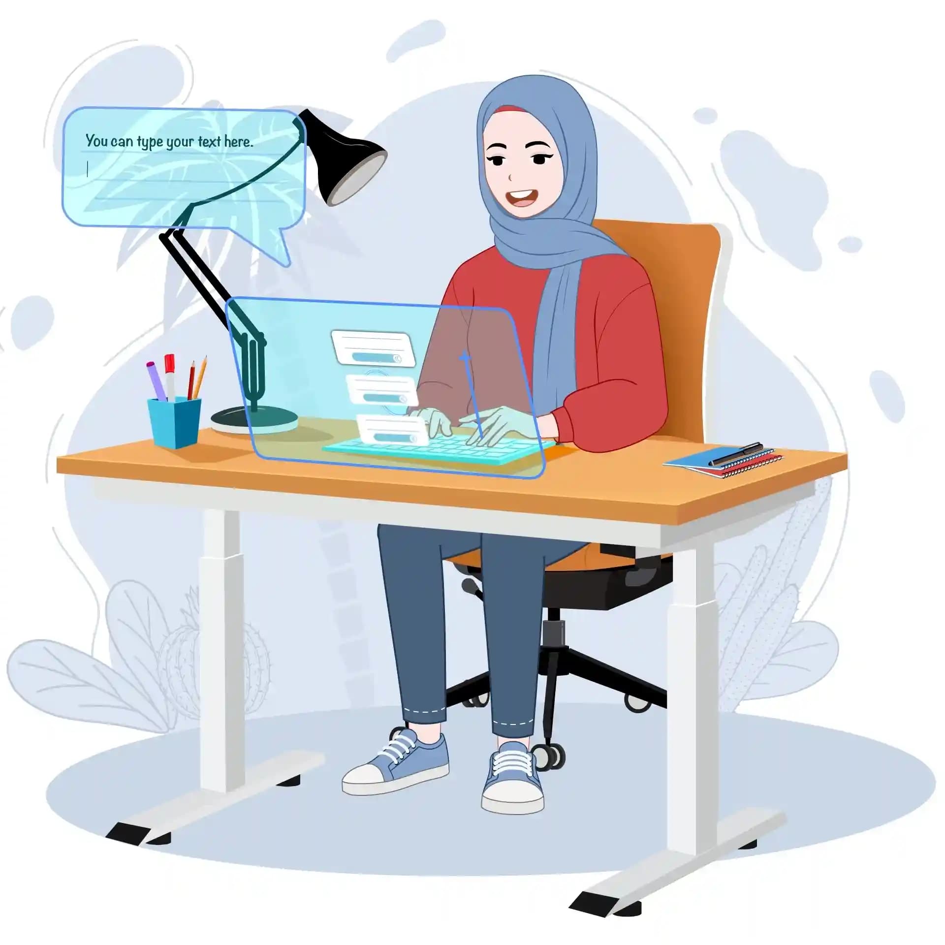 Casual muslim girl working animated vector cartoon character AKA Hafsa