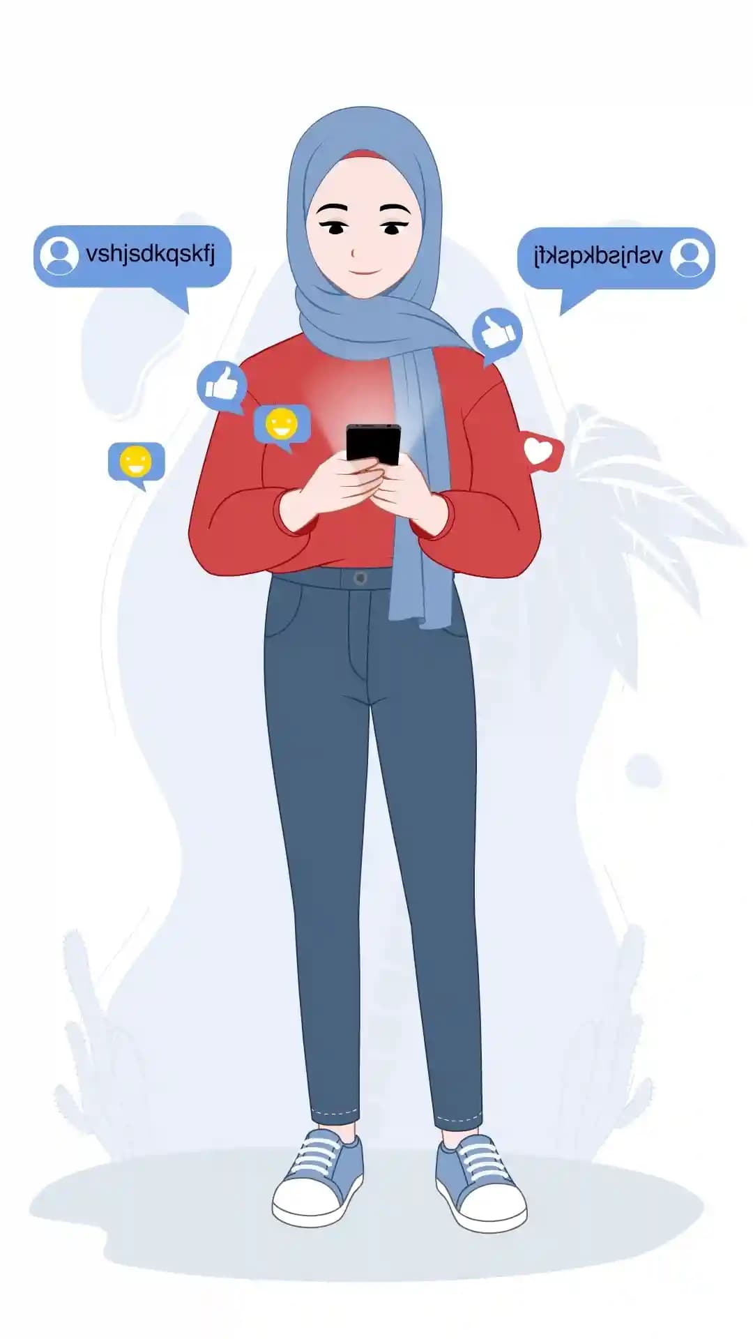 Casual muslim girl using phone animated vector cartoon character AKA Hafsa