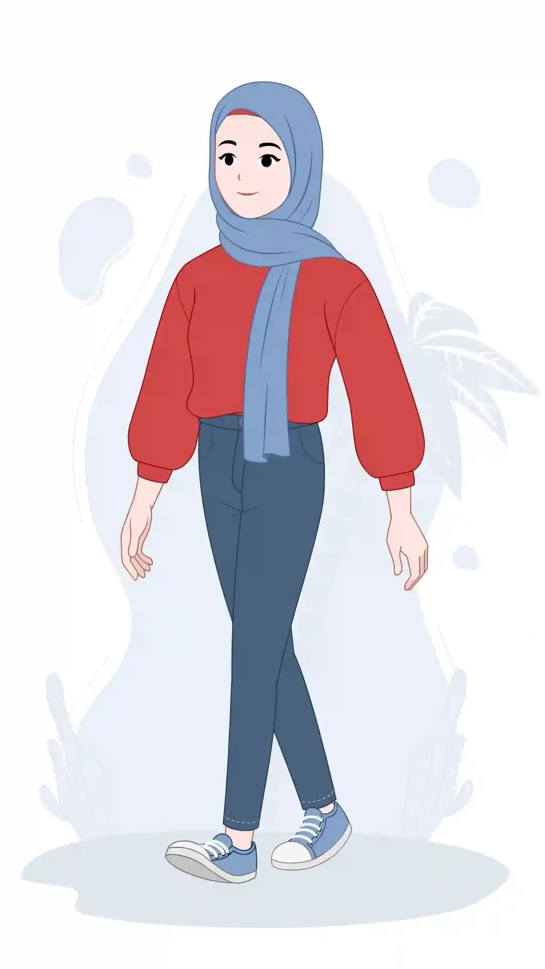 Casual muslim girl one third walk animated vector cartoon character AKA Hafsa