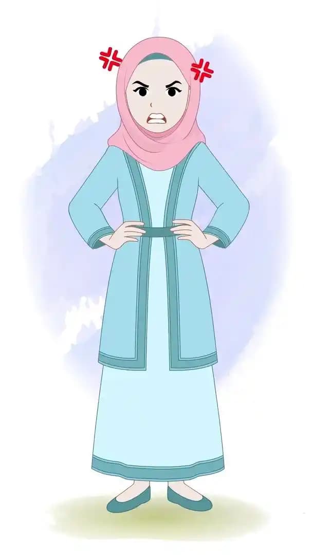 Cartoon Islamic woman hijab character angry animated pose vector AKA Zara