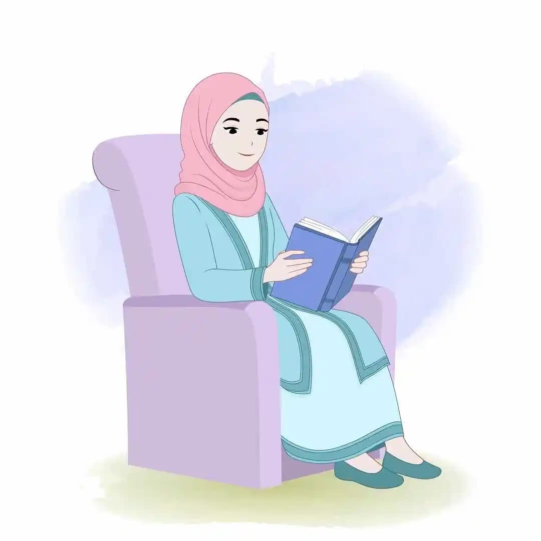 Cartoon Islamic woman hijab character animated reading pose AKA Zara