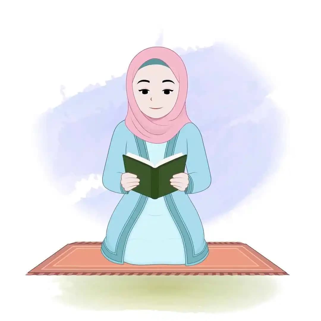 Cartoon Islamic woman hijab character reading quran animated pose AKA Zara