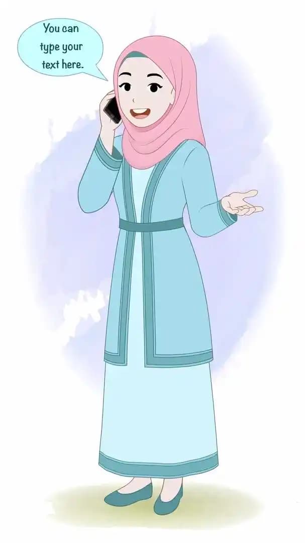 Cartoon Islamic woman hijab character talking on phone animation AKA Zara