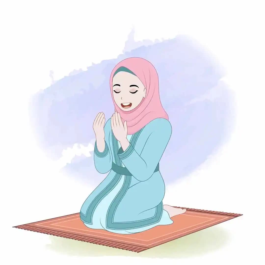 Cartoon Islamic woman hijab character doing salah animated pose AKA Zara